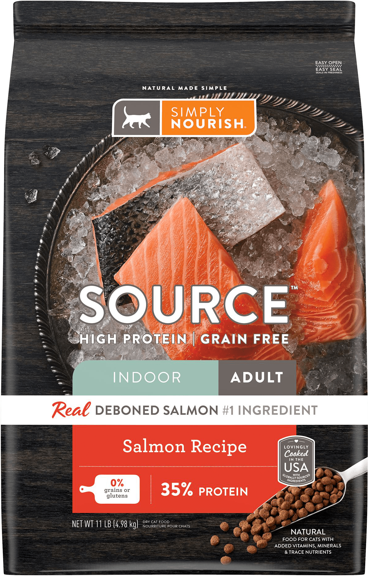 Simply Nourish Source Indoor Adult Dry Cat Food Natural, Grain Free, High Protein, Salmon
